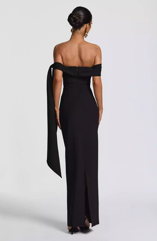 Gorgeous pleated asymmetrical off shoulder neckline fully lined with hanging pleats and lace details Prom Dresses