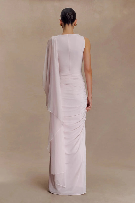 Graceful Mermaid One Shoulder Draped Sleeve Ruched Back Floor Length Prom Dress by YiHuiw