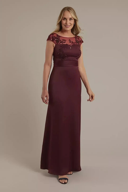 Graceful Sheath Boat Neck Cap Sleeve Lace Back Floor Length Mother of the Bride Dress by YiHuiw