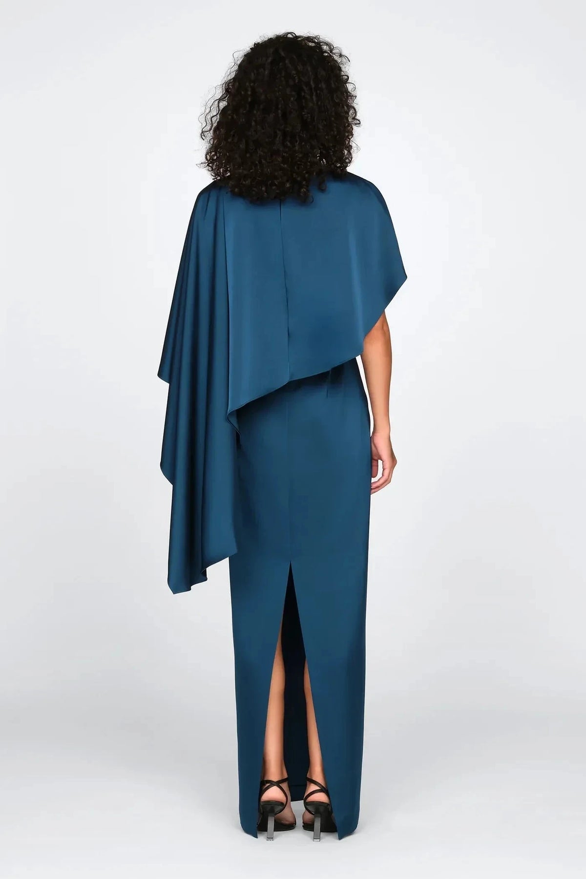 Graceful Sheath Boat Neck Cape Sleeve Draped Back Floor Length Prom Dress by YiHuiw