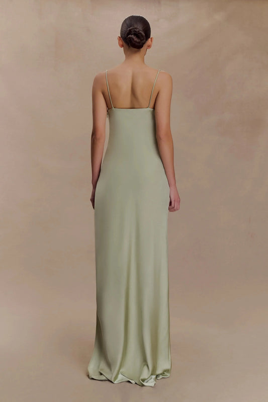 Graceful Sheath Cowl Neck Spaghetti Strap Lace Detail Open Back Floor Length Prom Dress by YiHuiw