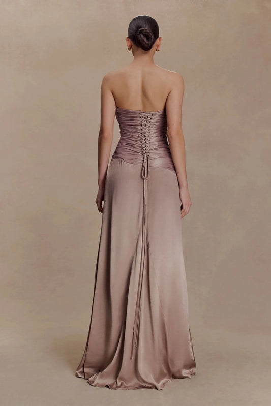 Graceful Sheath Strapless Sleeveless Lace Up Back Floor Length Prom Dress by YiHuiw