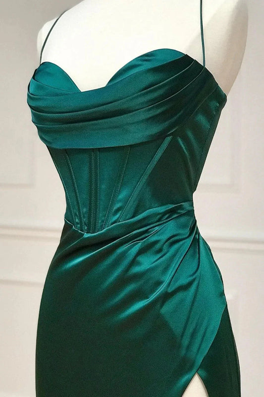 Green Satin Long Prom Dress Simple Lace-Up Evening Party Dress simple gentle atmospheric and unique desi Bring summer colors to enhance white by YiHuiw