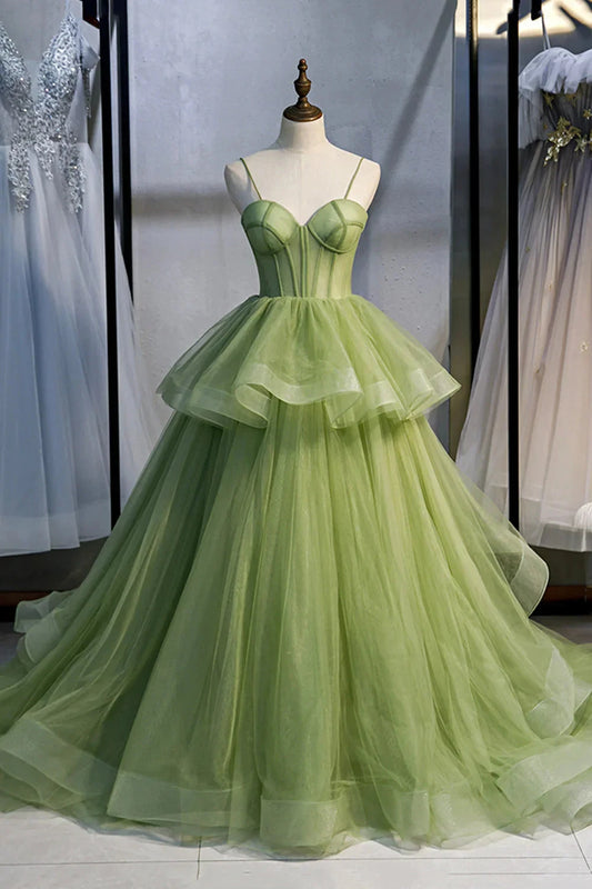 Green Sweetheart Tulle Long Prom Dress Beautiful A-Line Evening Graduation Dress simple gentle atmospheric and unique desi Bring summer colors to enhance white by YiHuiw
