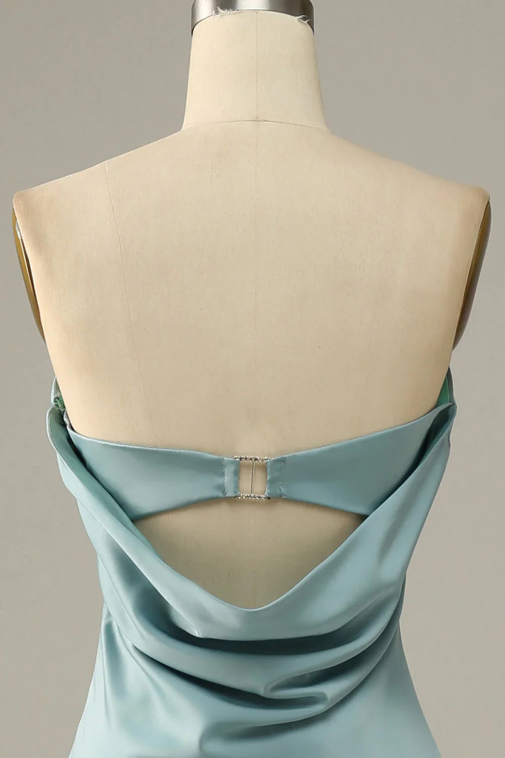 Elegant Ice Blue Satin Mermaid Prom Dress with Strapless Neckline and Open Back – Formal Evening Gown