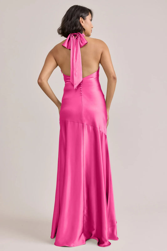 Mermaid Halter Satin Button Back Wedding Dress - Yihuiw by Yihuiw