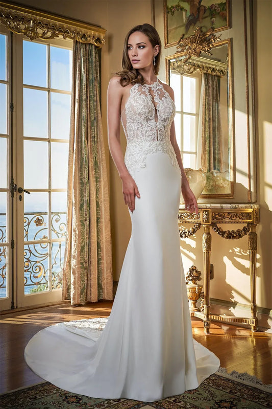 Mermaid Halter Lace Beaded Wedding Dress - Yihuiw by Yihuiw