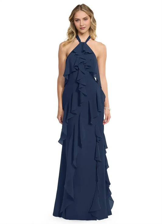 Mermaid Halter Chiffon Ruffled Wedding Dress - Yihuiw by Yihuiw