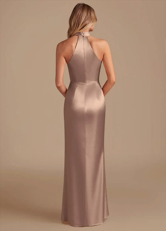 Mermaid Halter Satin High Slit Wedding Dress - Yihuiw by Yihuiw