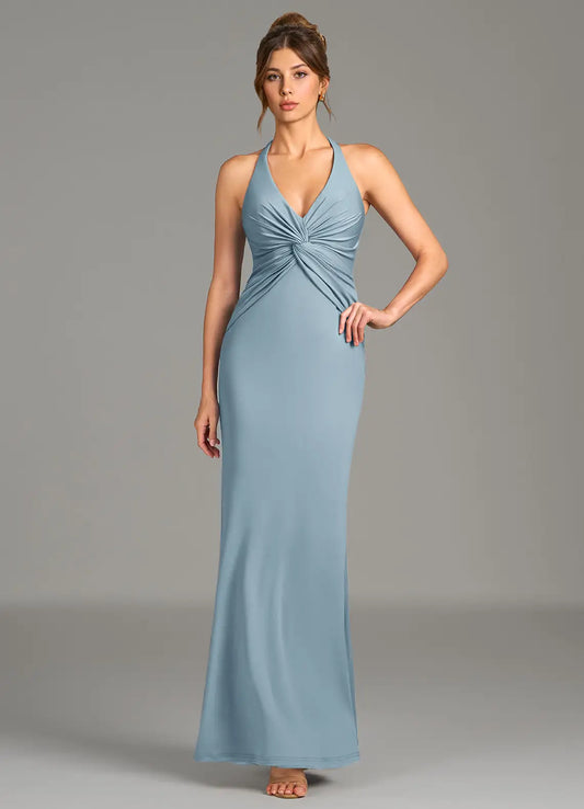 Halter Satin Floor-Length Wedding Dress - Yihuiw by Yihuiw