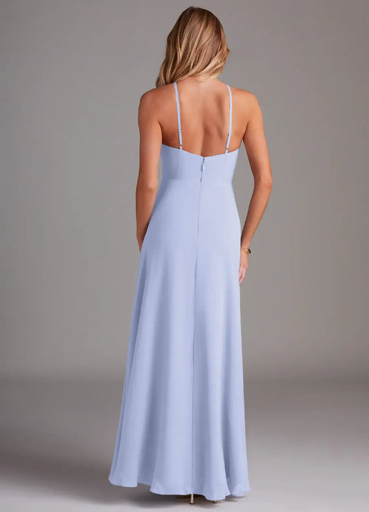 A-Line Halter Chiffon High Slit Wedding Dress - Yihuiw by Yihuiw