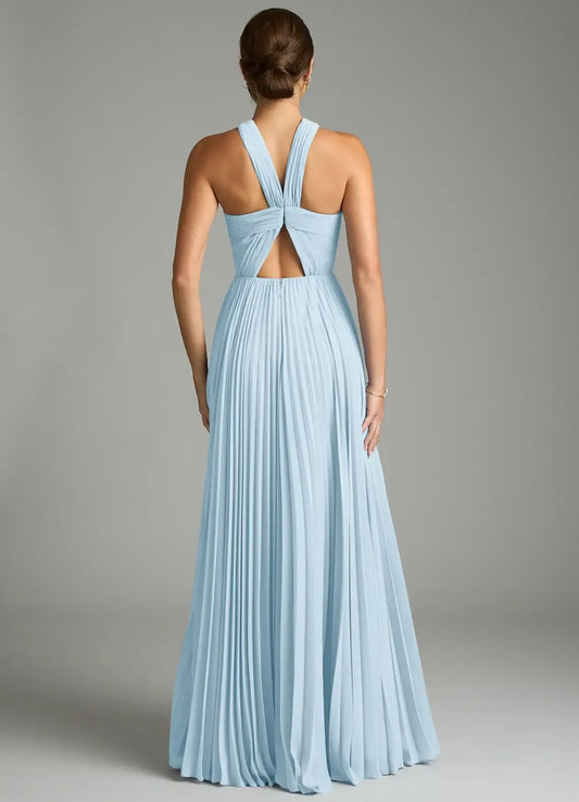 A-Line Halter Chiffon High Slit Wedding Dress - Yihuiw by Yihuiw