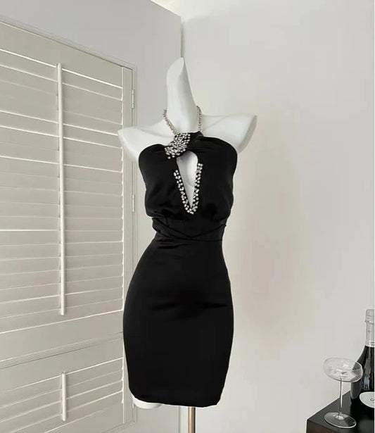 Heavy Diamond Short Satin Homecoming Dress Birthday Party Dress Cocktail Party Dress simple gentle atmospheric and unique desi Bring summer colors to enhance whiteness by YiHuiw
