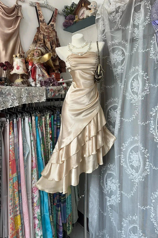 Irregular length Vintage Short Party Dress Cocktail Dresses Homecoming Dress simple gentle atmospheric and unique desi Bring summer colors to enhance whiteness by YiHuiw