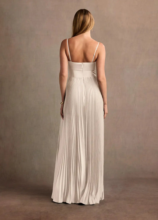 Ivory A-Line Spaghetti Strap Lace-Up Back High Slit Floor-Length Wedding Dress - Yihuiw by Yihuiw