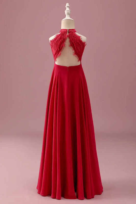 Red A-Line Halter Lace Sleeveless Backless Ruched Wedding Dress - Yihuiw by Yihuiw