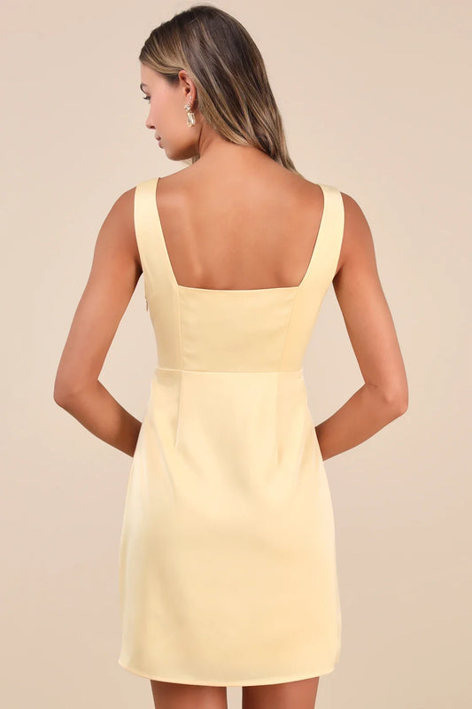 Pale Yellow Square-Neck A-Line Homecoming Dress