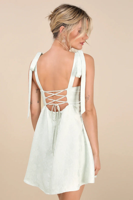 Charming jacquard lace mini woven jacquard texture floral V-neck tight corset Homecoming Dresses