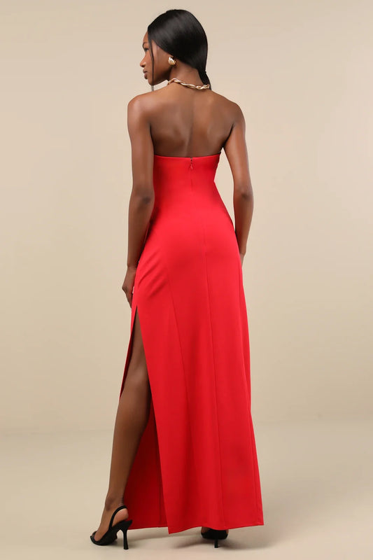 Black Halter-Neck Cowl-Back Mermaid Formal Dress