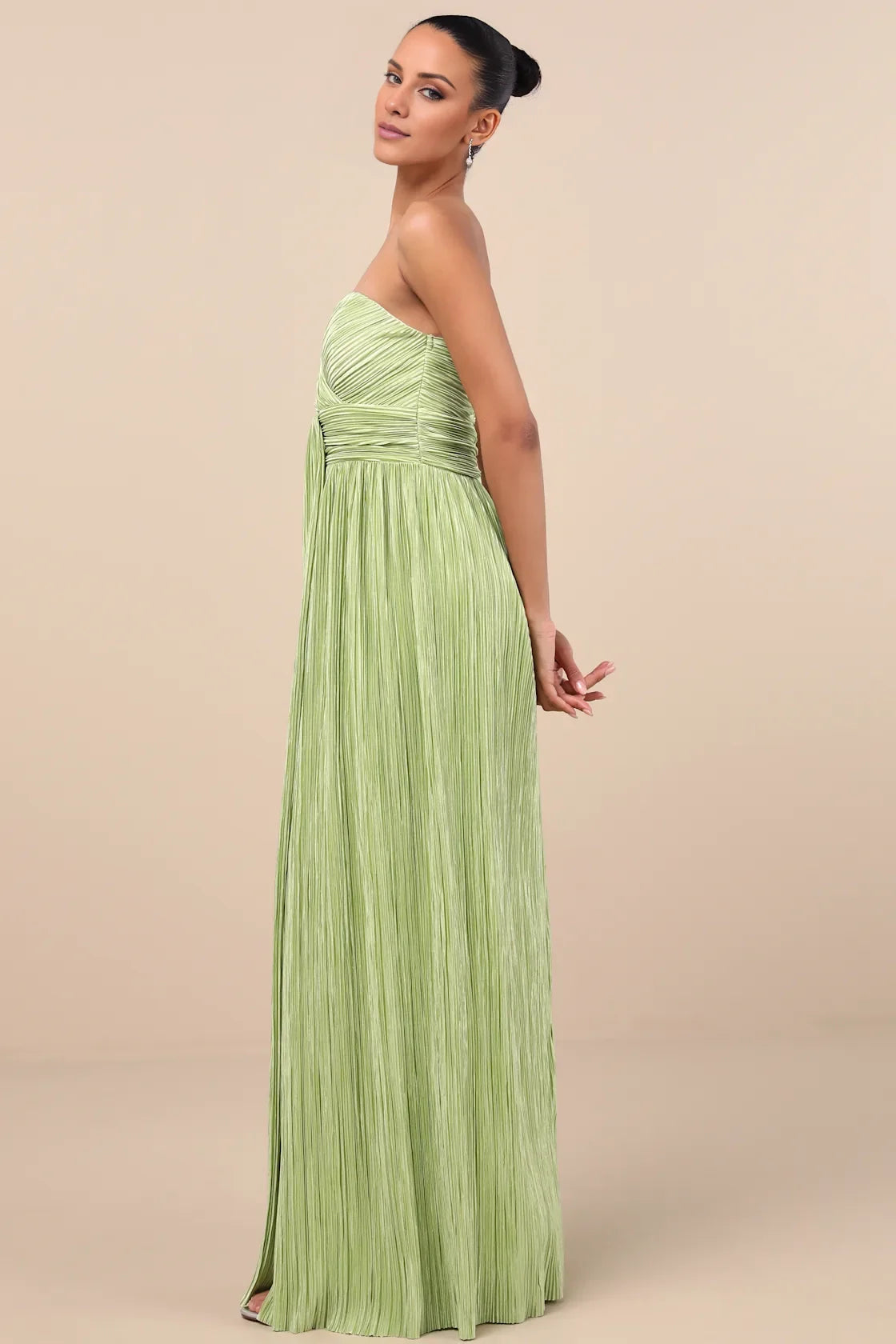 Light Green Strapless Sweetheart Crinkled Chiffon Formal Dress