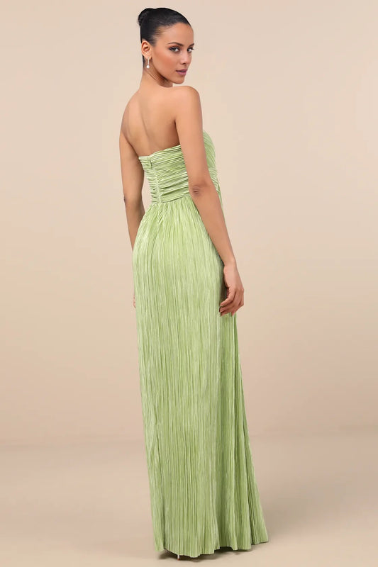 Light Green Strapless Sweetheart Crinkled Chiffon Formal Dress