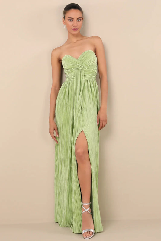 Light Green Strapless Sweetheart Crinkled Chiffon Formal Dress