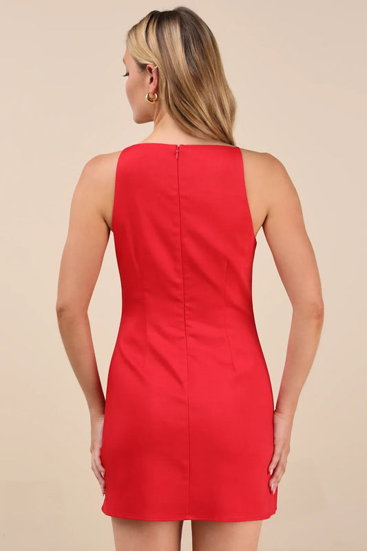 Red Sleeveless Square-Neck A-Line Homecoming Dress