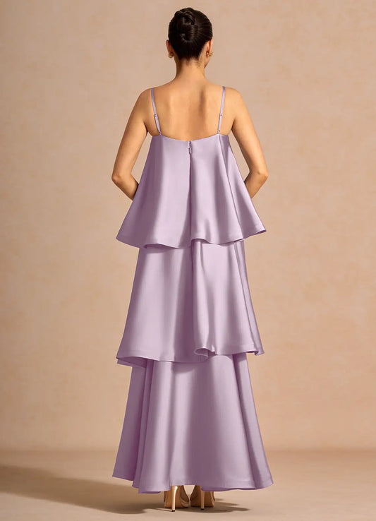 Lavender Spaghetti Strap Satin Ruffled Floor-Length Wedding Dress - Yihuiw by Yihuiw