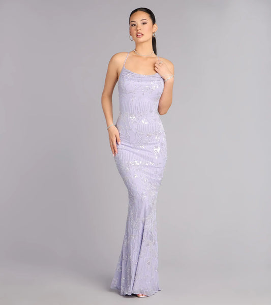 Lavender Mermaid Spaghetti Strap Lace Beaded Floor-Length Wedding Dress - Yihuiw by Yihuiw