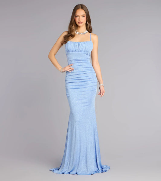Light Blue Mermaid Spaghetti Strap Cutout Floor-Length Wedding Dress - Yihuiw by Yihuiw