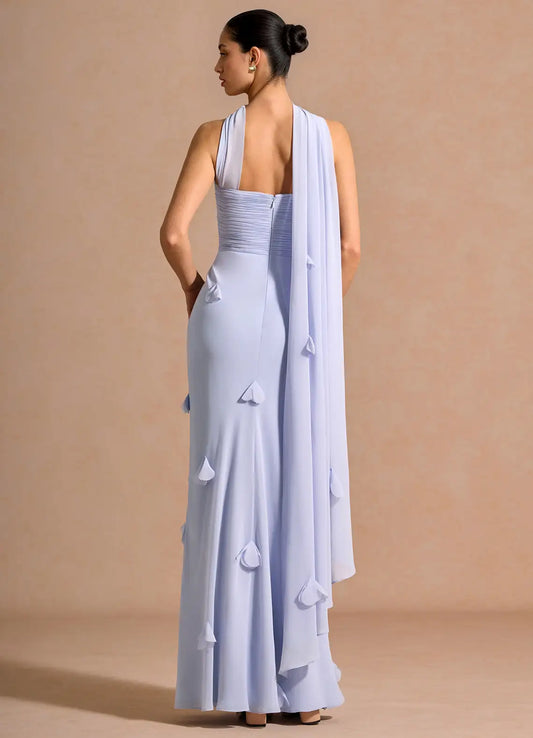 Light Blue Mermaid Strapless Chiffon Wrap Floor-Length Wedding Dress - Yihuiw by Yihuiw