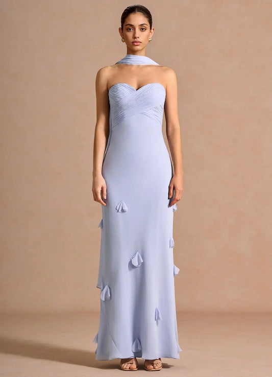 Light Blue Mermaid Strapless Chiffon Wrap Floor-Length Wedding Dress - Yihuiw by Yihuiw