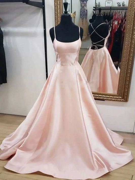 Light Pink Satin Long Prom Dress Open Back Formal Graduation Dresses simple gentle atmospheric and unique desi Bring summer colors to enhance whiteness by YiHuiw