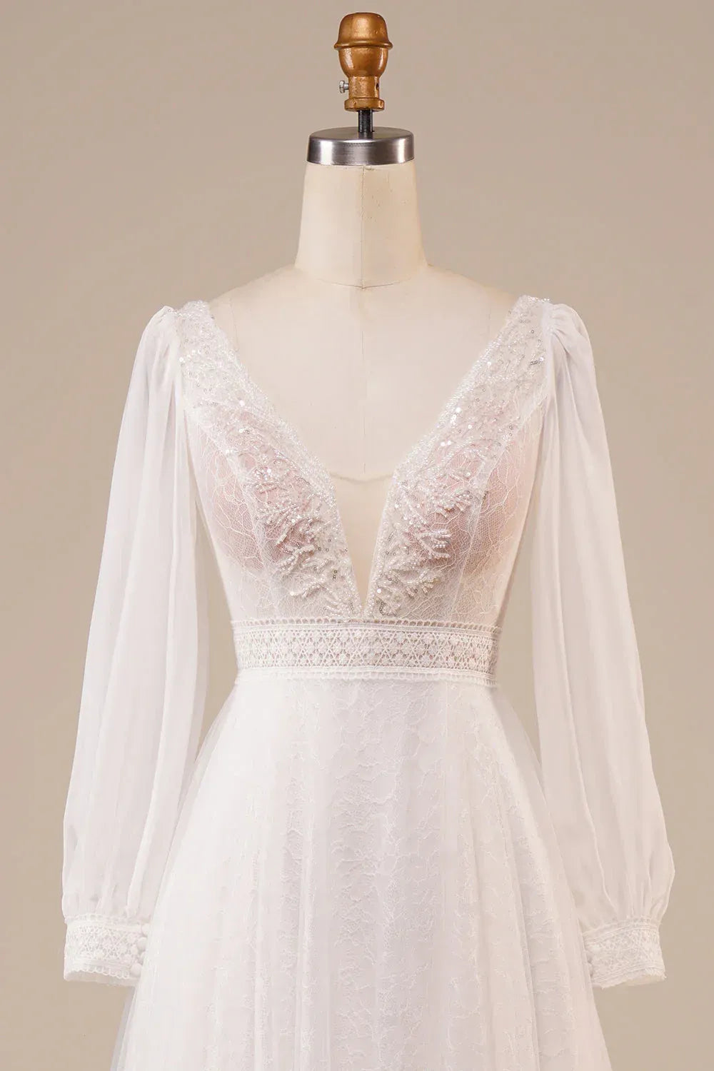 A-Line Tulle Puff Sleeve Train Wedding Dress - Yihuiw by Yihuiw