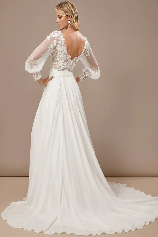 Chiffon High Slit Wedding Dress - Yihuiw by Yihuiw