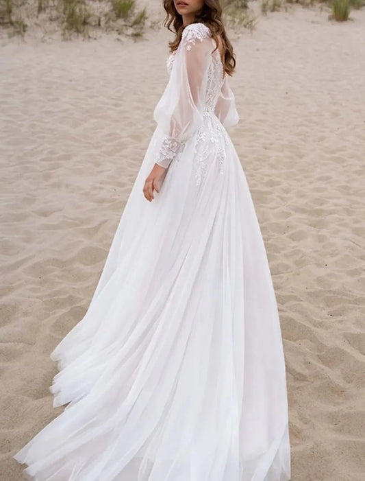 Plunging Tulle Wedding Dress - Yihuiw by Yihuiw