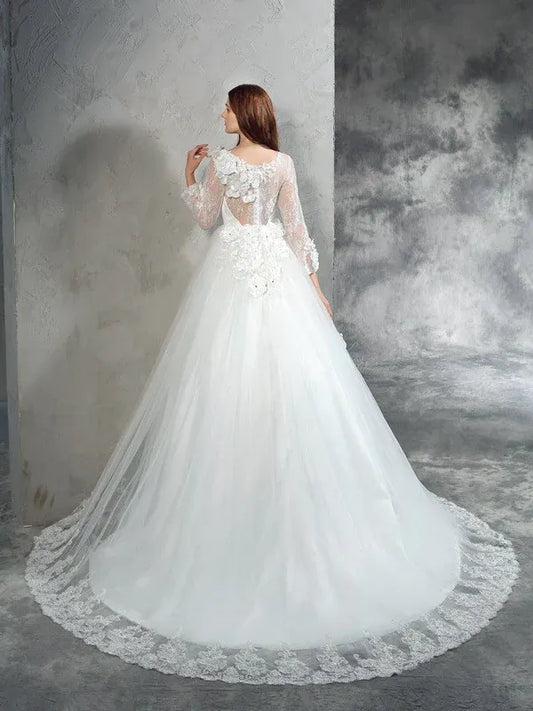 Ball Gown Illusion Tulle Wedding Gown - Yihuiw by Yihuiw