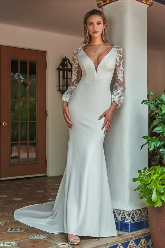 Mermaid Illusion Satin Wedding Dress - Yihuiw by Yihuiw