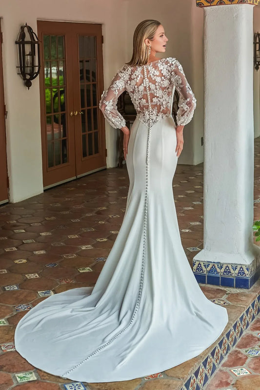 Mermaid Illusion Satin Wedding Dress - Yihuiw by Yihuiw