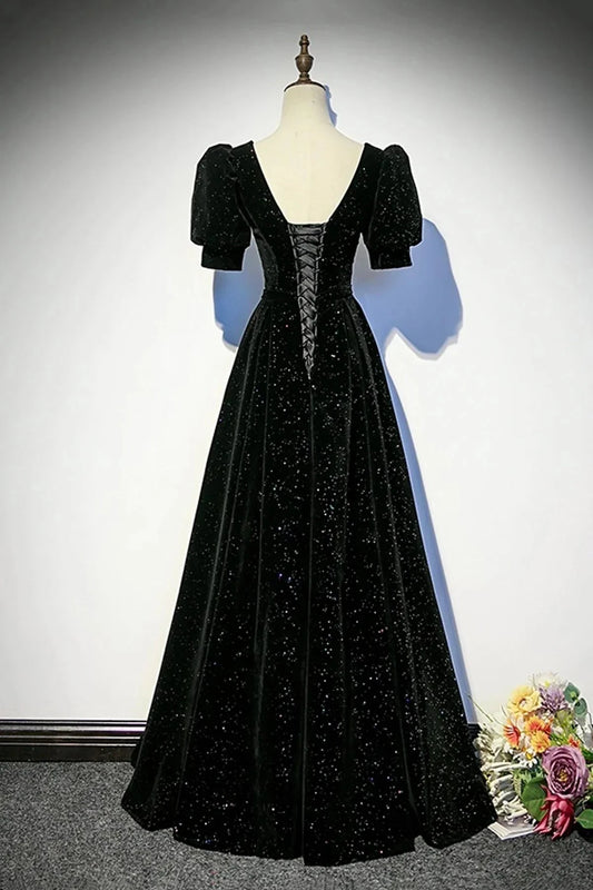 Long Prom Dress A-Line Short Sleeve Evening Party Dress simple gentle atmospheric and unique desi Brin by YiHuiw