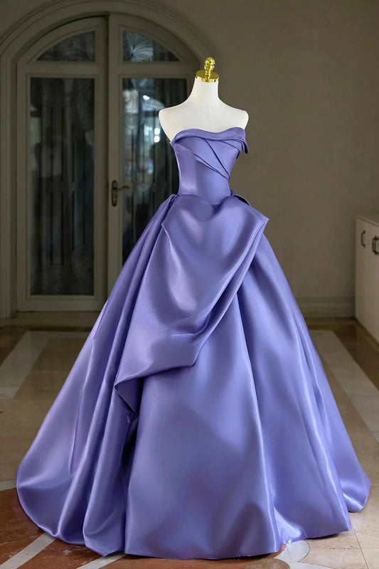 Satin Long Prom Dress A-Line Strapless Evening Party Dress simple gentle atmospheric and unique desi Brin by YiHuiw