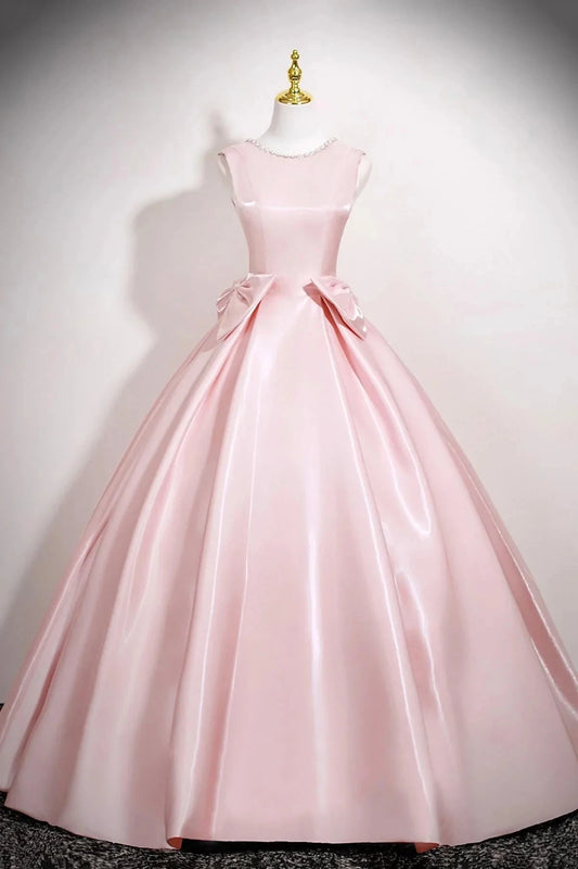 Long Prom Dress with Bow Pink A-Line Evening Party Dress simple gentle atmospheric and unique desi Brin by YiHuiw
