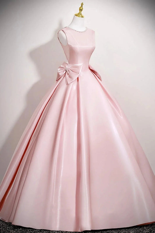 Long Prom Dress with Bow Pink A-Line Evening Party Dress simple gentle atmospheric and unique desi Brin by YiHuiw