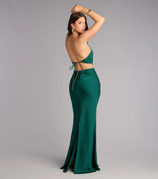 Mermaid Halter Sleeveless High Slit Floor-Length Wedding Dress - Yihuiw by Yihuiw