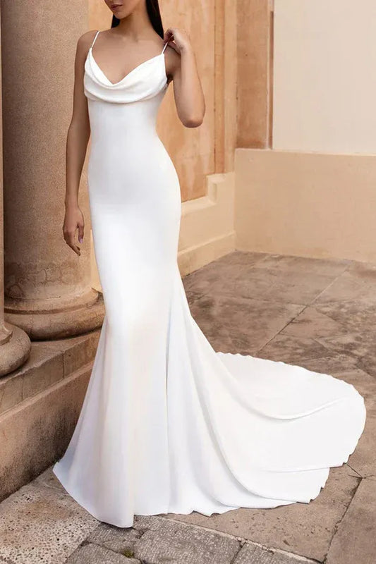 Mermaid Spaghetti Strap Floor-Length Wedding Dress - Yihuiw by Yihuiw