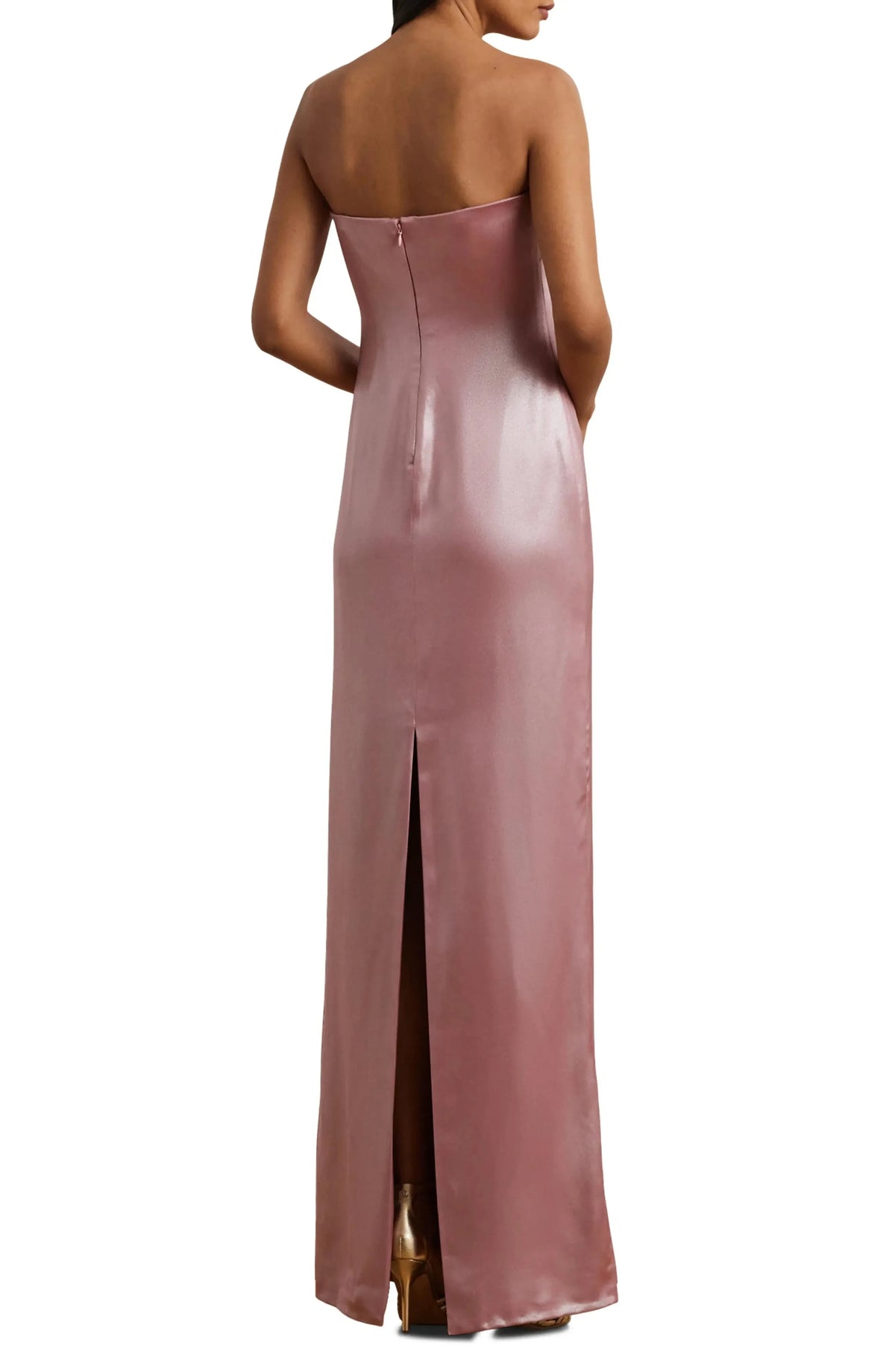 Luxe Satin Sheath Strapless Sleeveless Zipper Back Floor Length For Ladies Prom Dress by YiHuiw