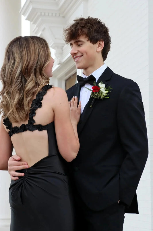 Luxe Satin Ruffle Strap Sweetheart Neck Open Back High Slit Floor-Length Prom Dress by JiMiss Dresses