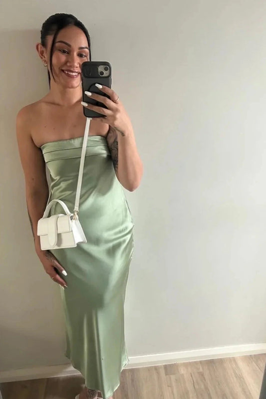 Luxe Satin Strapless Cutout Back Maxi Prom Dress with Body-Skimming Fit by JiMiss Dresses