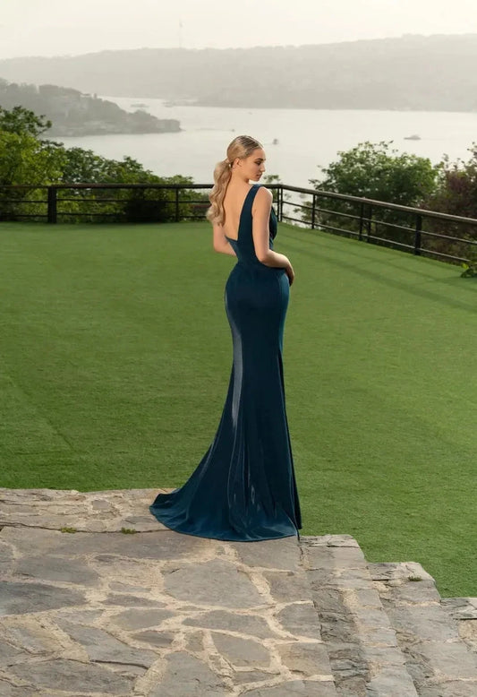Luxurious Mermaid One Shoulder Sleeveless Open Back Floor Length Prom Dress by YiHuiw