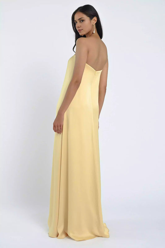 Luxurious satin straight tube off shoulder collar with full lining and back zipper Prom Dresses, full of charm